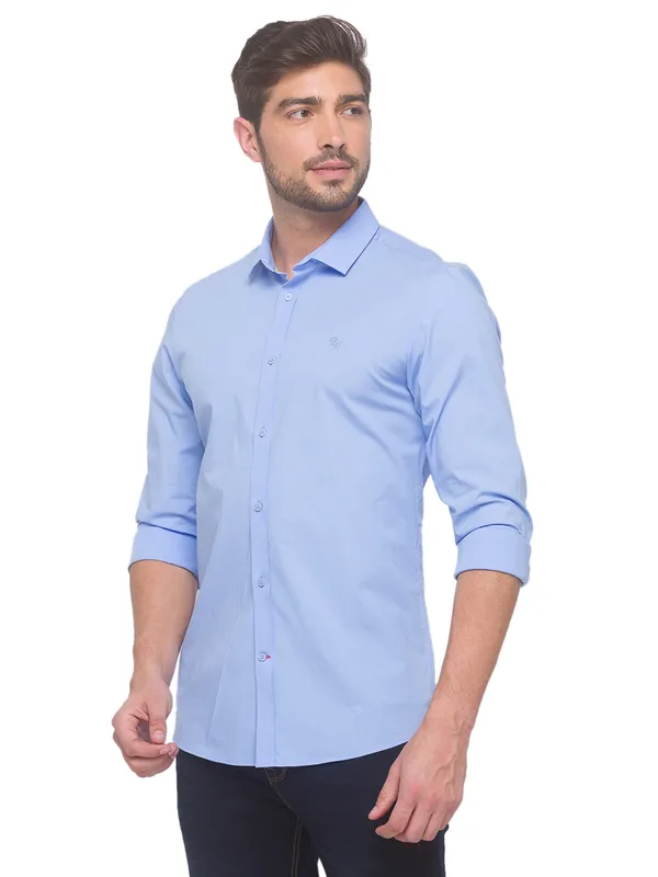 Being Human Super Slim Fit Men Collared Shirts-Lt. Blue