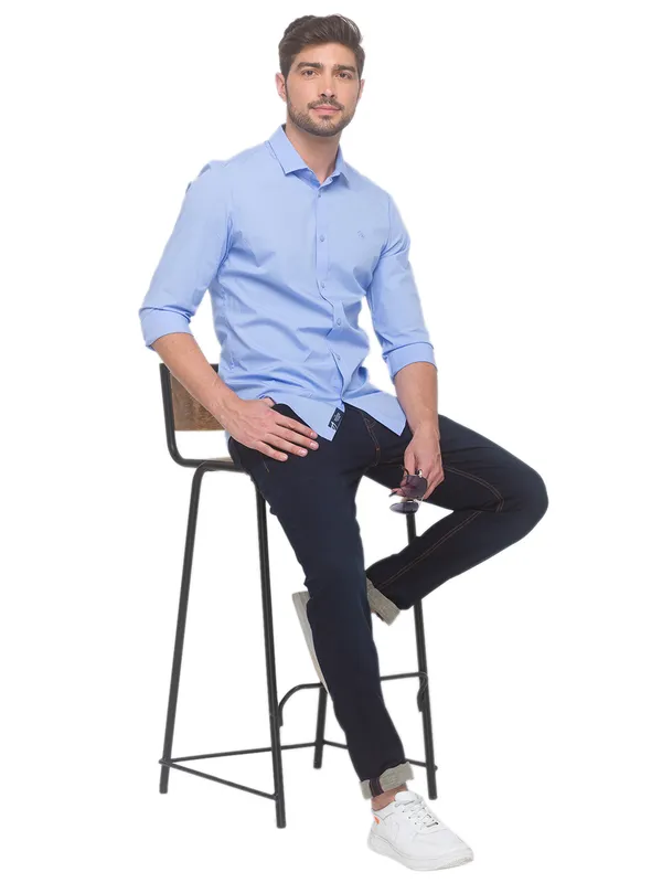 Being Human Super Slim Fit Men Collared Shirts-Lt. Blue