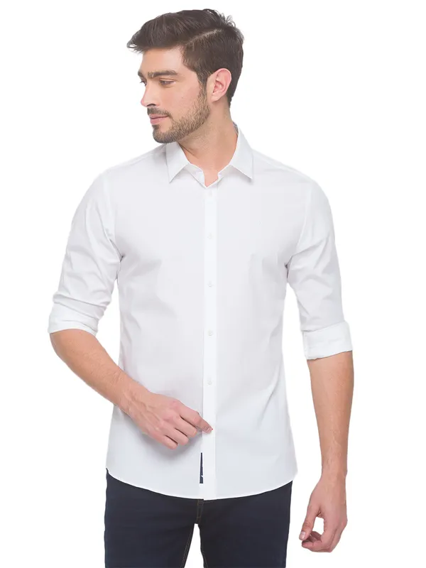 Being Human Super Slim Fit Men Collared Shirts-White