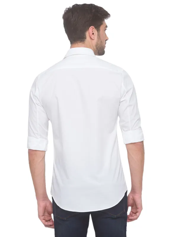 Being Human Super Slim Fit Men Collared Shirts-White