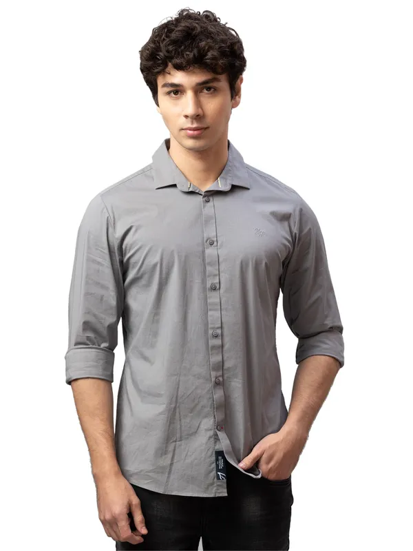 Being Human Super Slim Fit Men Collared Shirts-Charcoal