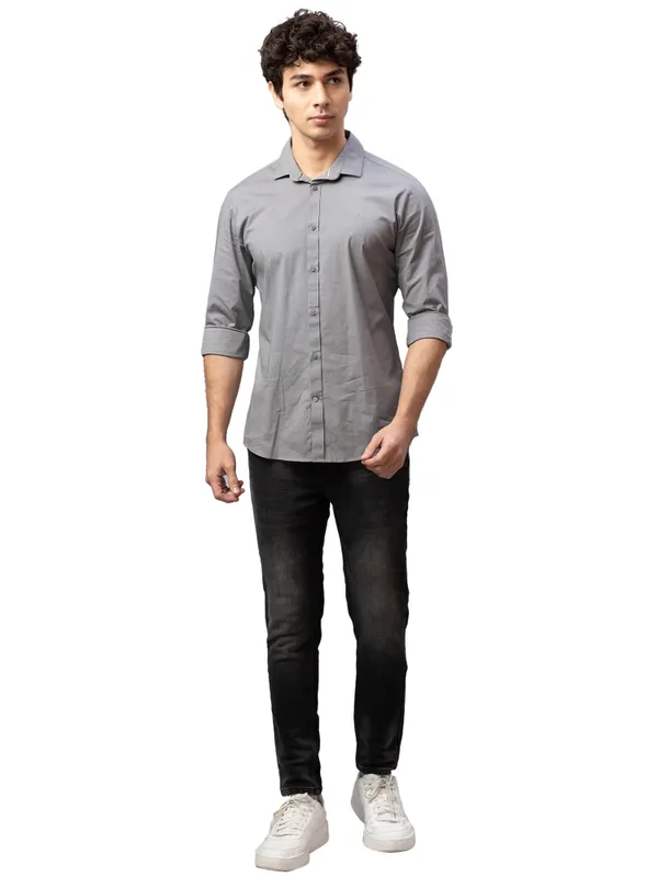 Being Human Super Slim Fit Men Collared Shirts-Charcoal