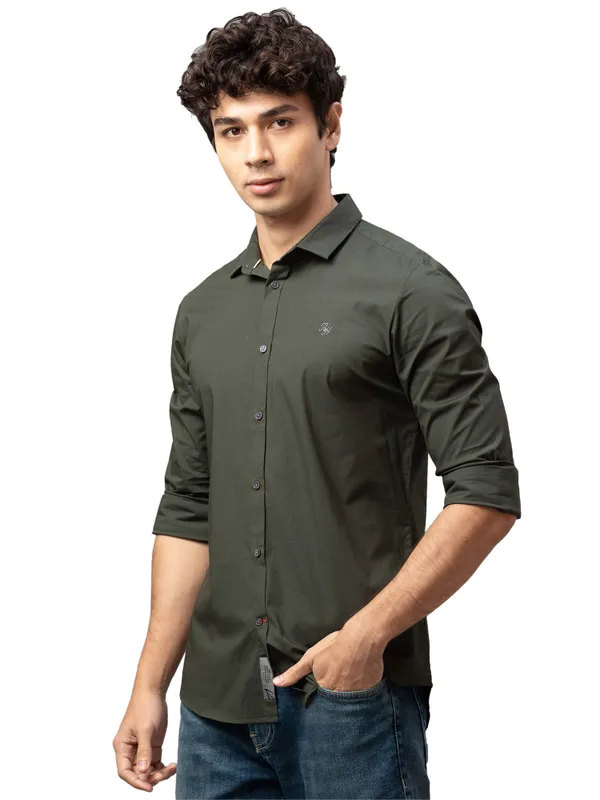 Being Human Super Slim Fit Men Collared Shirts-Military Green