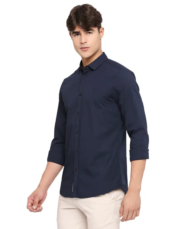 Being Human Super Slim Fit Men Collared Shirts-Navy