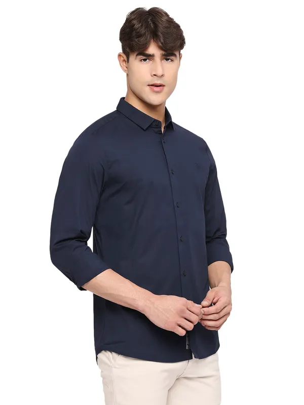 Being Human Super Slim Fit Men Collared Shirts-Navy