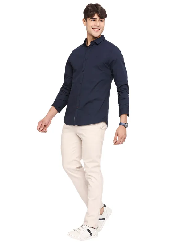 Being Human Super Slim Fit Men Collared Shirts-Navy