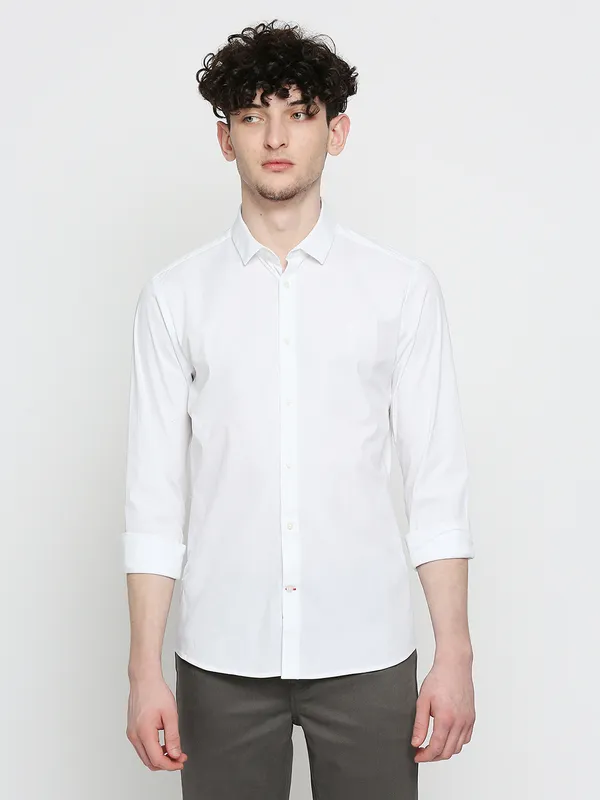 Being Human Super Slim Fit Men Collared Shirts-White