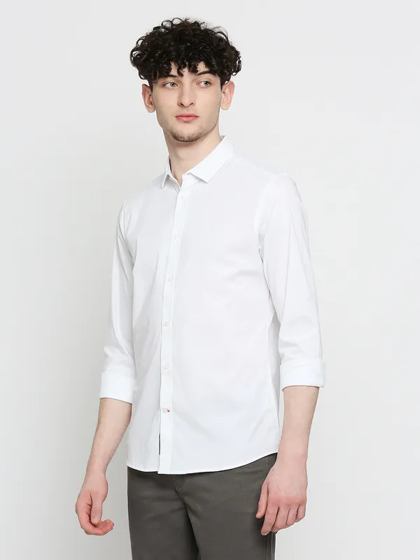 Being Human Super Slim Fit Men Collared Shirts-White