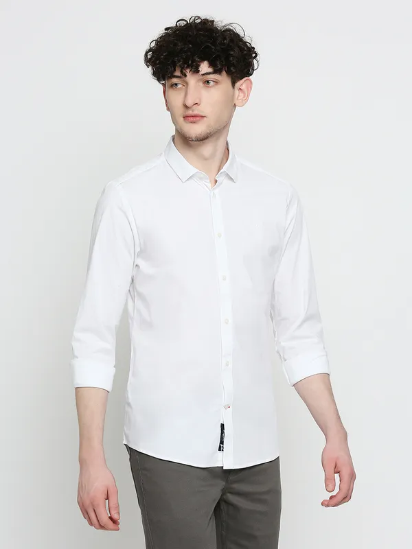 Being Human Super Slim Fit Men Collared Shirts-White