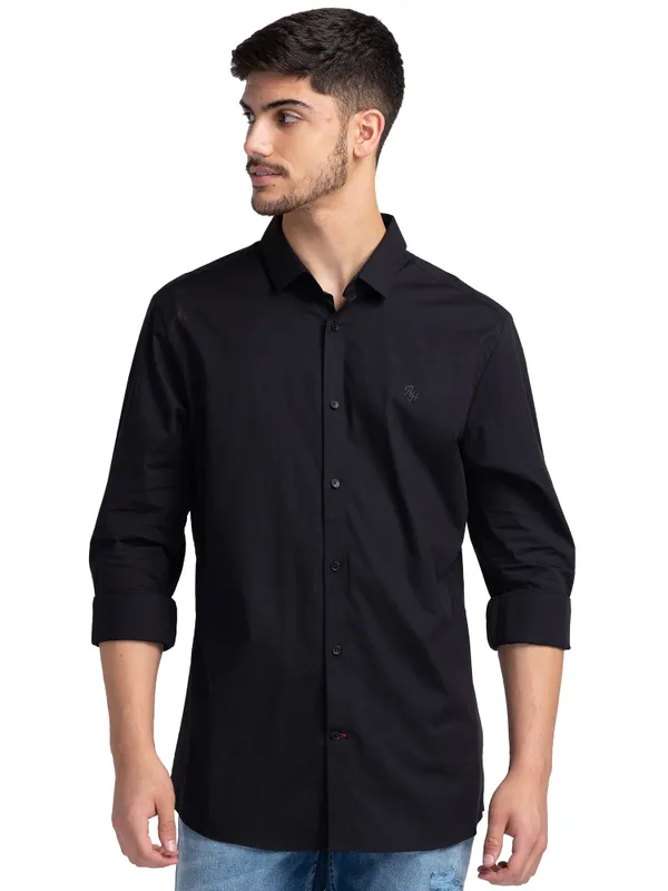 Being Human Slim Fit Men Collared Shirts-Black