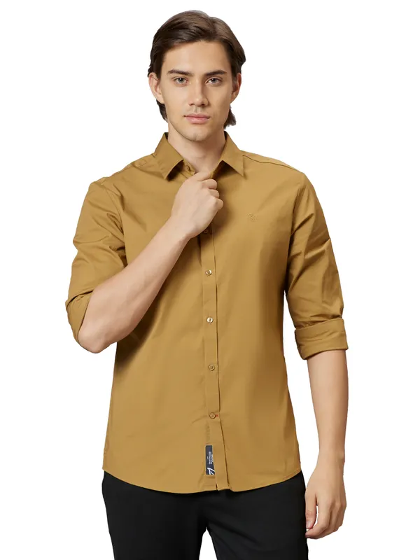 Being Human Slim Fit Men Collared Shirts-Camel