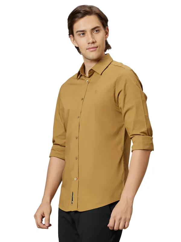 Being Human Slim Fit Men Collared Shirts-Camel