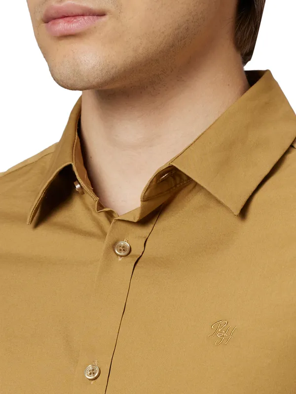 Being Human Slim Fit Men Collared Shirts-Camel