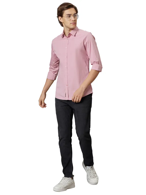 Being Human Slim Fit Men Collared Shirts-Dusty Pink