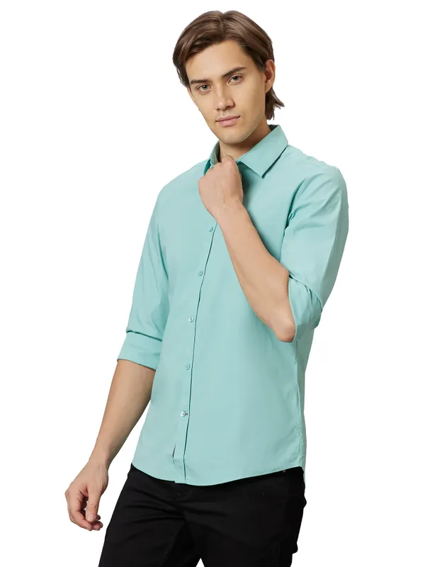 Being Human Slim Fit Men Collared Shirts-Green