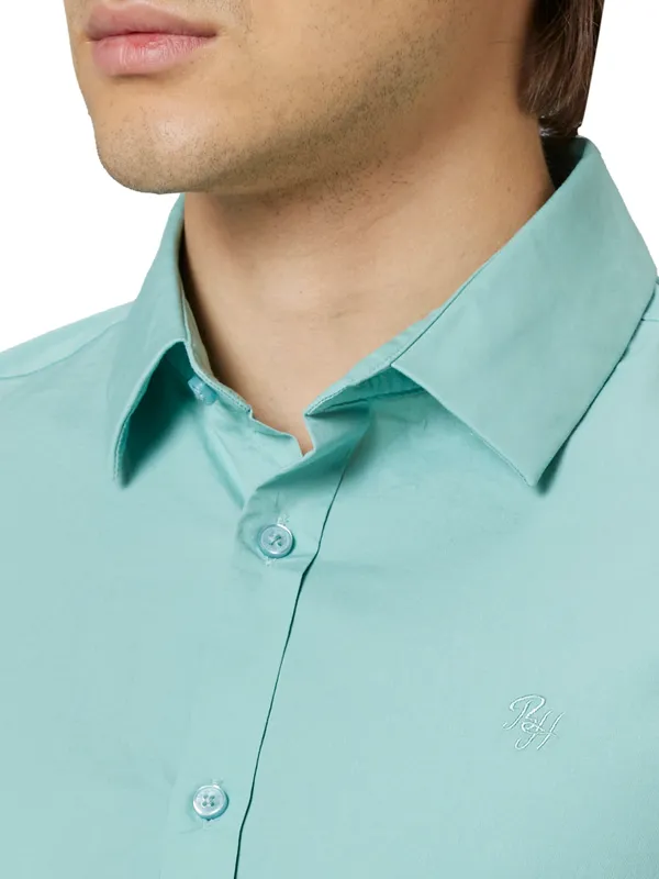 Being Human Slim Fit Men Collared Shirts-Green