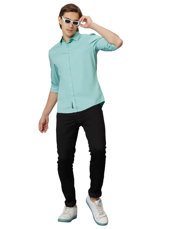 Being Human Slim Fit Men Collared Shirts-Green