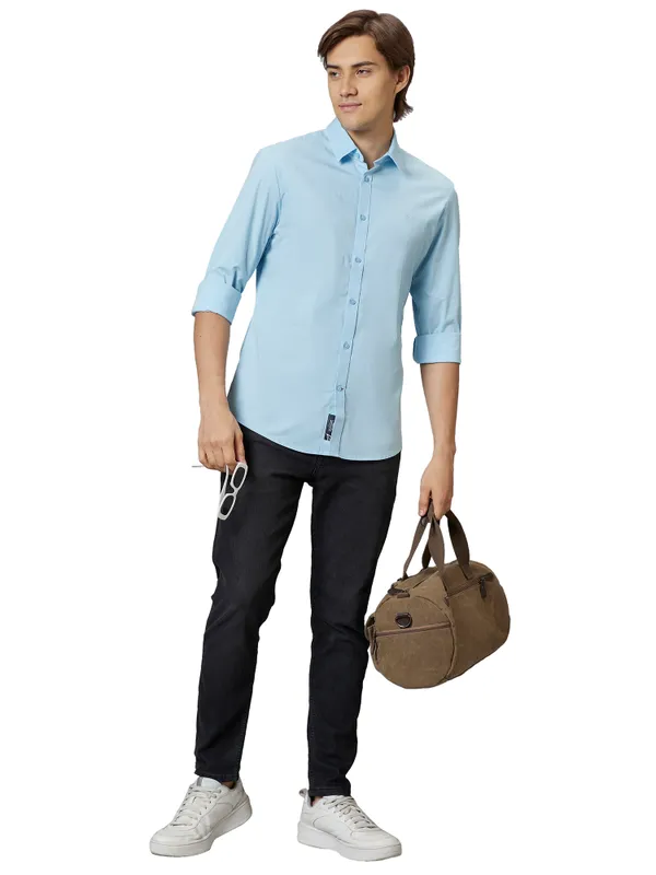 Being Human Slim Fit Men Collared Shirts-Lt.Blue