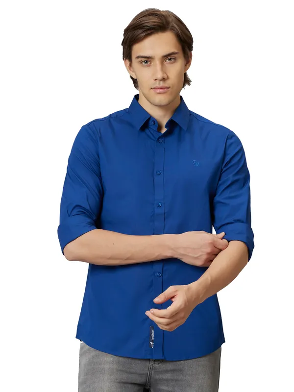 Being Human Slim Fit Men Collared Shirts-Teal