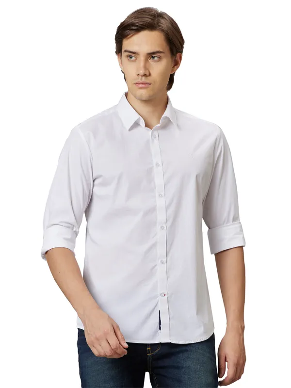 Being Human Slim Fit Men Collared Shirts-White