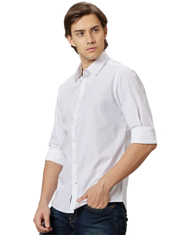 Being Human Slim Fit Men Collared Shirts-White