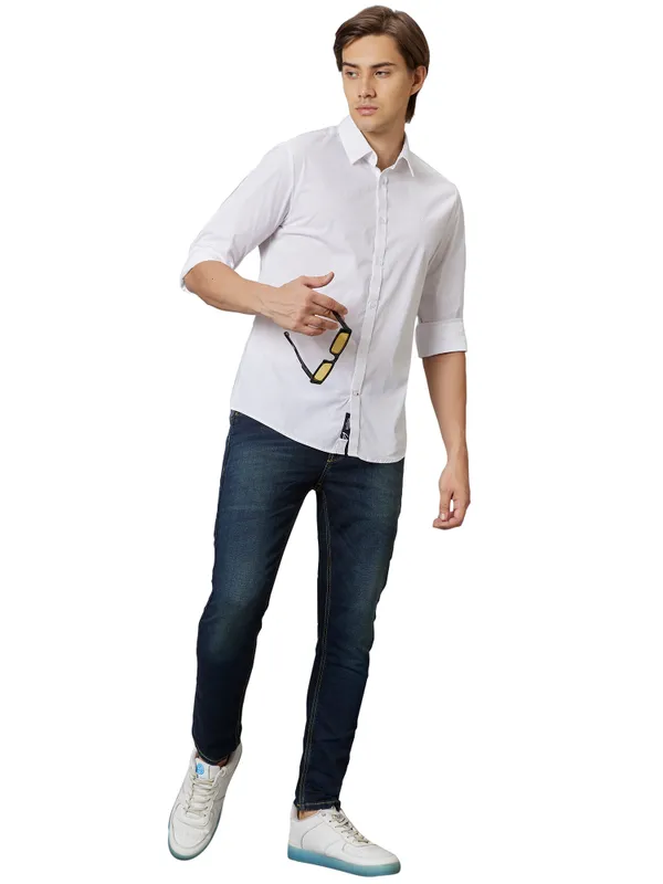 Being Human Slim Fit Men Collared Shirts-White