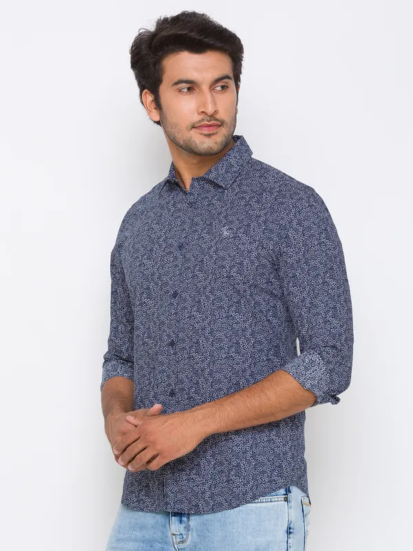 Being Human Clothing Men Slim Fit Collared Shirts-Navy Minimul Print