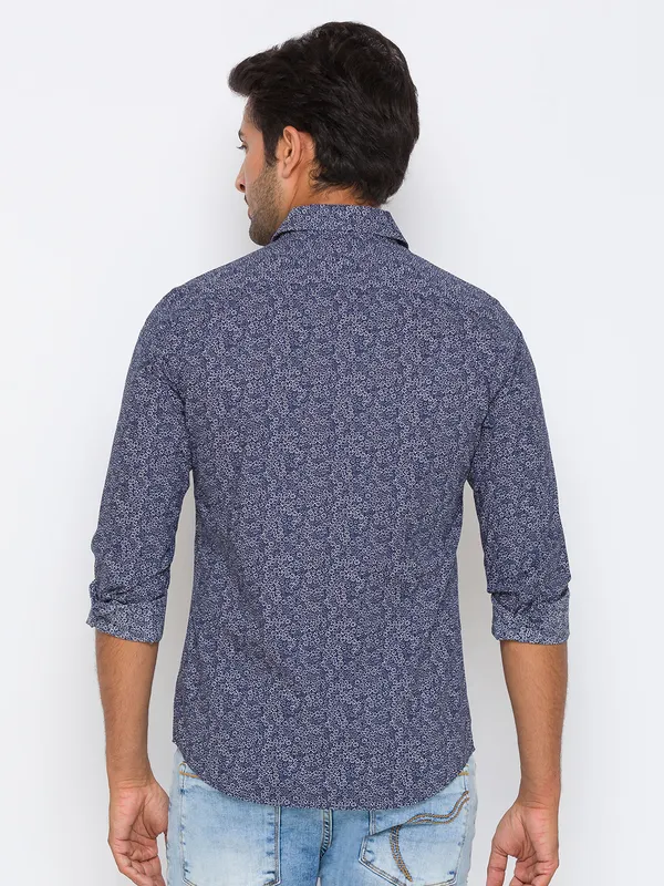 Being Human Clothing Men Slim Fit Collared Shirts-Navy Minimul Print