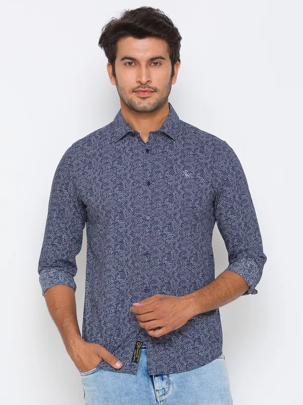 Being Human Clothing Men Slim Fit Collared Shirts-Navy Minimul Print