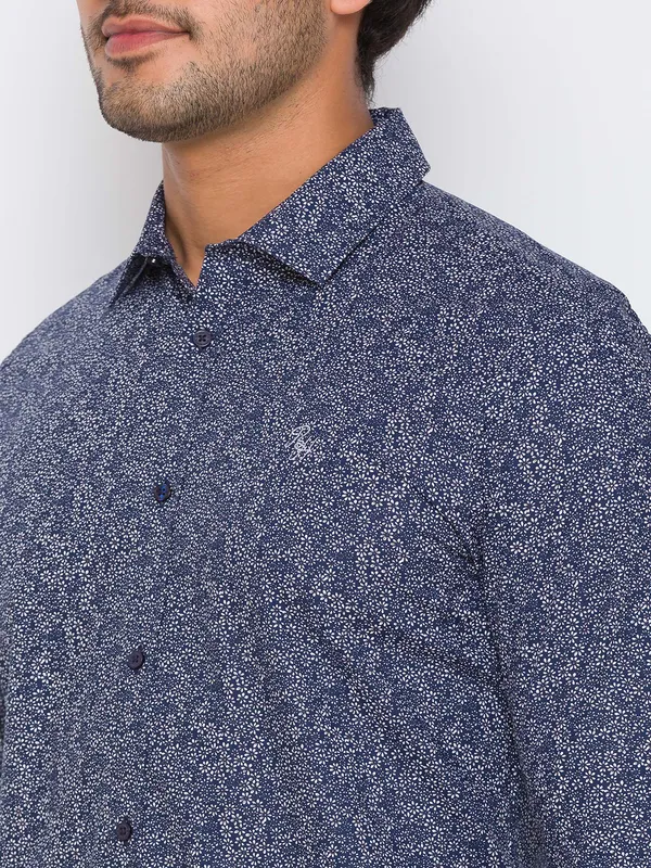 Being Human Clothing Men Slim Fit Collared Shirts-Navy Minimul Print