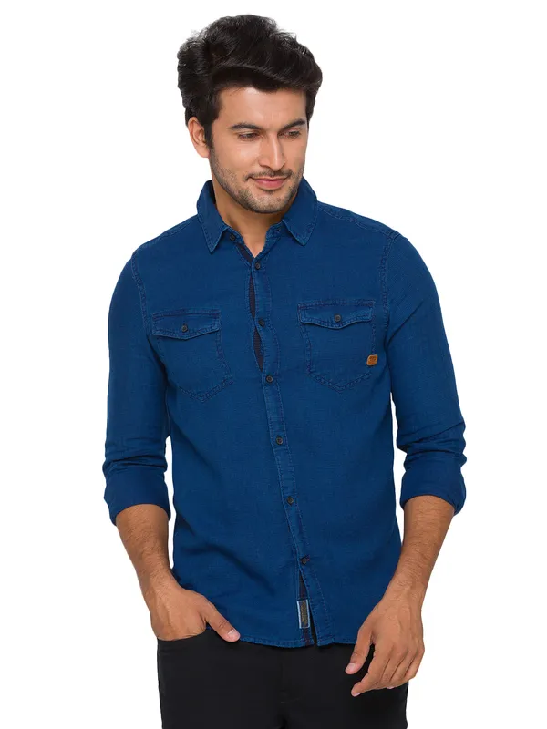 Being Human Slim Fit Men Collared Shirts-Blue