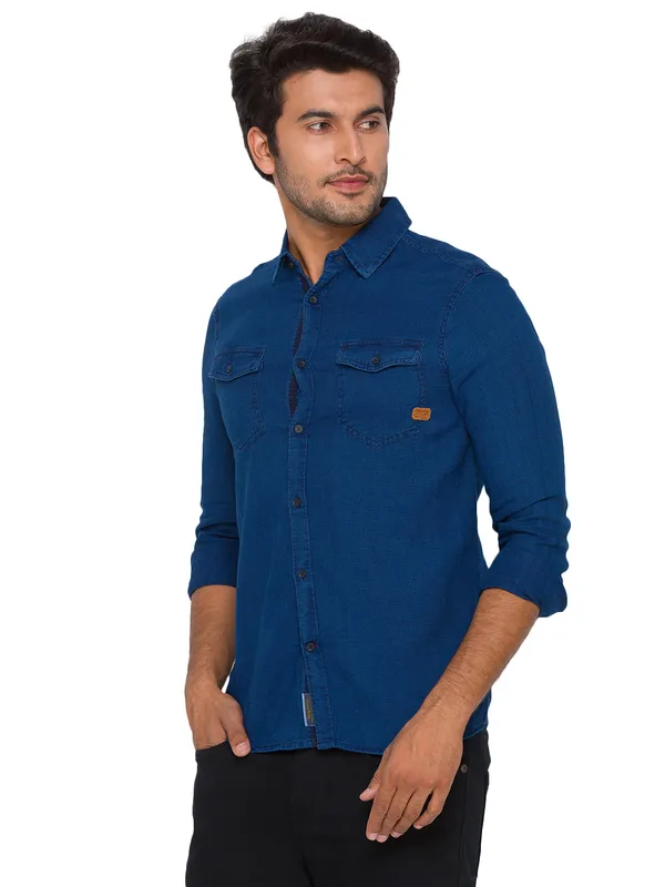 Being Human Slim Fit Men Collared Shirts-Blue