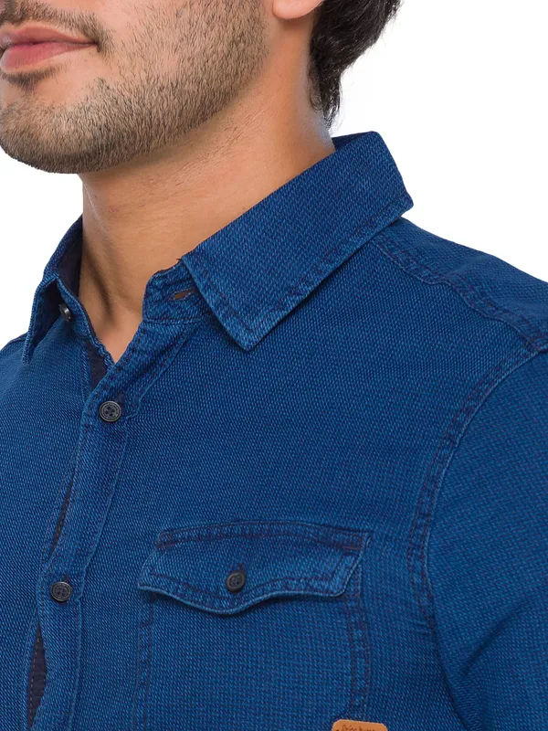 Being Human Slim Fit Men Collared Shirts-Blue