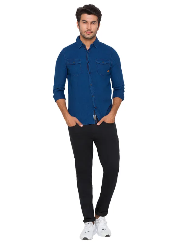 Being Human Slim Fit Men Collared Shirts-Blue