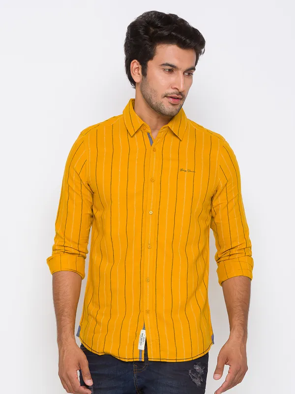 Being Human Slim Fit Men Collared Shirts-Musturd