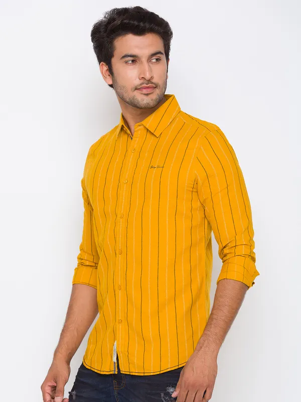 Being Human Slim Fit Men Collared Shirts-Musturd