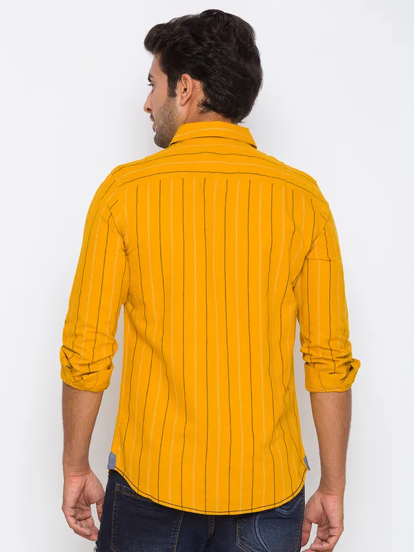 Being Human Slim Fit Men Collared Shirts-Musturd