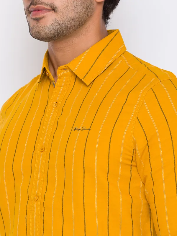 Being Human Slim Fit Men Collared Shirts-Musturd
