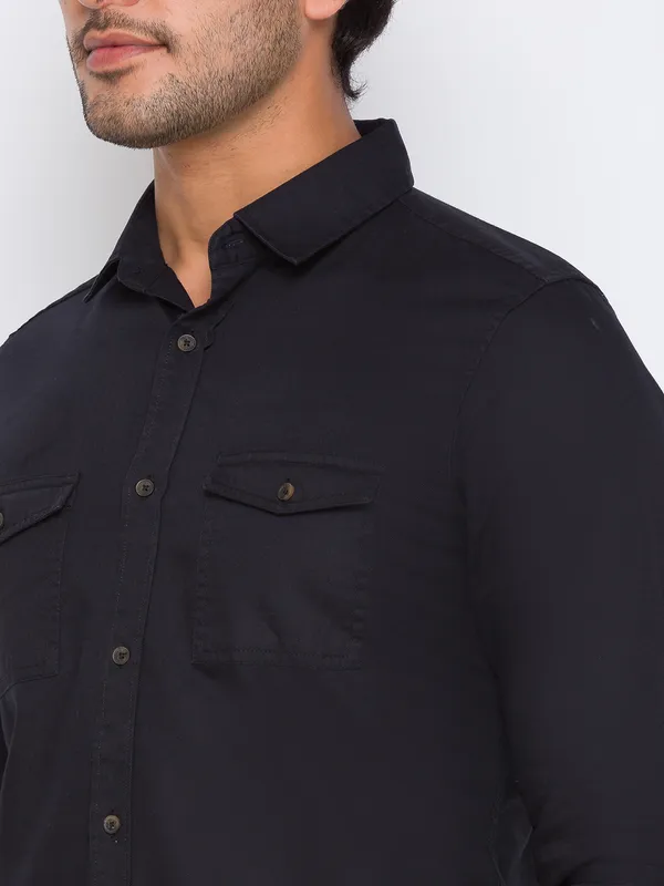 Being Human Slim Fit Men Collared Shirts-Black