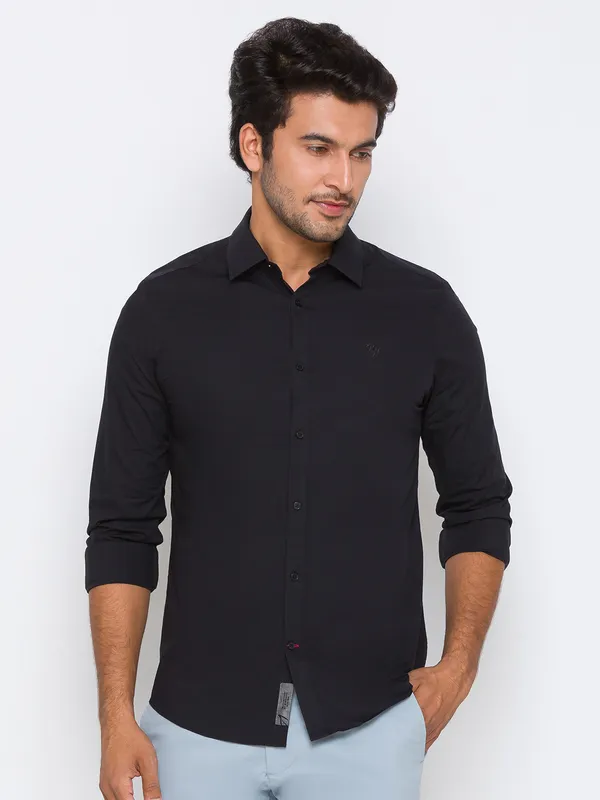 Being Human Super Slim Fit Men Collared Shirts-Black