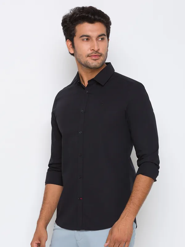 Being Human Super Slim Fit Men Collared Shirts-Black