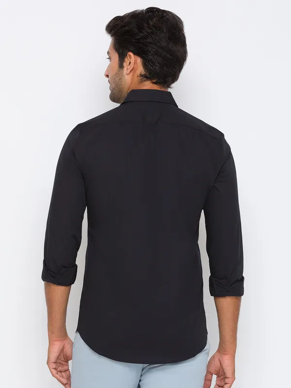 Being Human Super Slim Fit Men Collared Shirts-Black