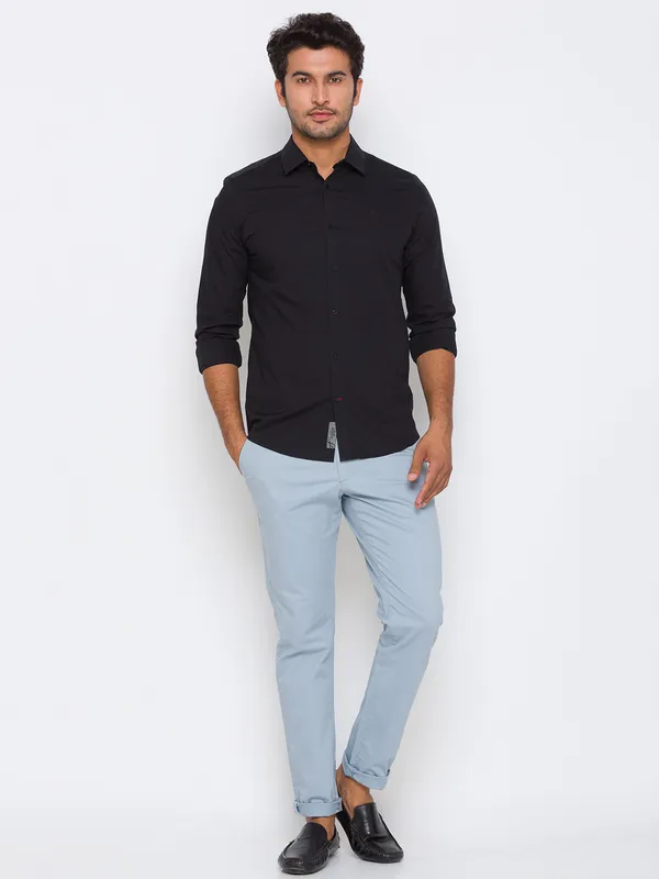 Being Human Super Slim Fit Men Collared Shirts-Black