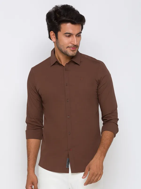 Being Human Super Slim Fit Men Collared Shirts-Choco