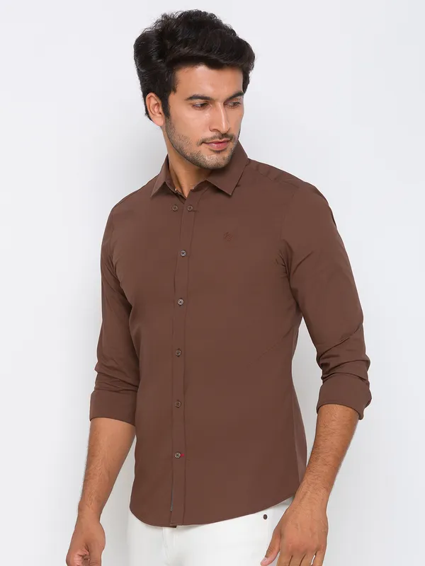 Being Human Super Slim Fit Men Collared Shirts-Choco