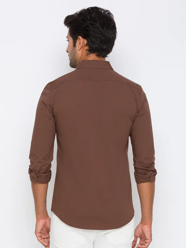 Being Human Super Slim Fit Men Collared Shirts-Choco