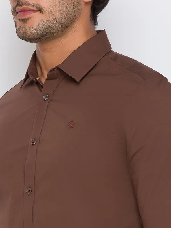 Being Human Super Slim Fit Men Collared Shirts-Choco