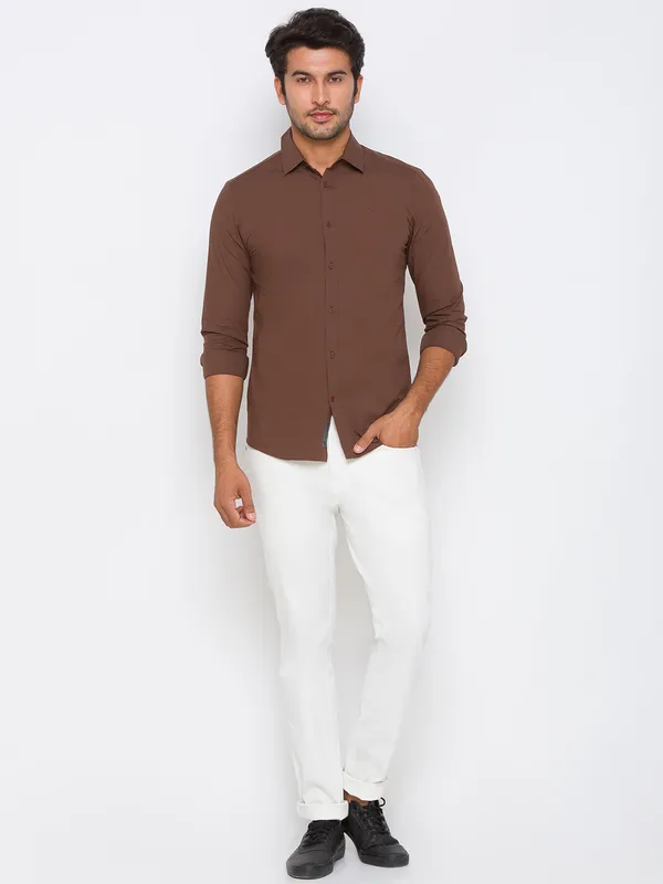 Being Human Super Slim Fit Men Collared Shirts-Choco