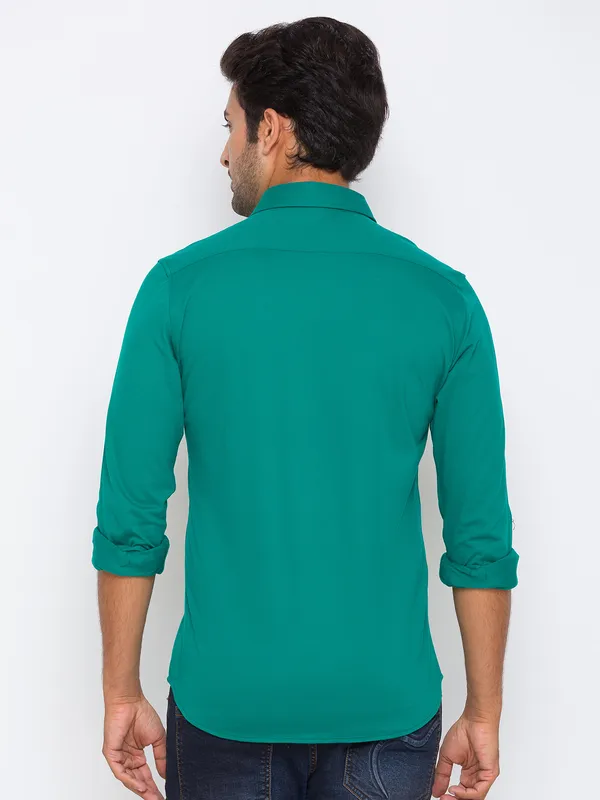 Being Human Super Slim Fit Men Collared Shirts-Green
