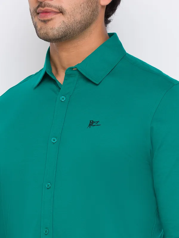Being Human Super Slim Fit Men Collared Shirts-Green